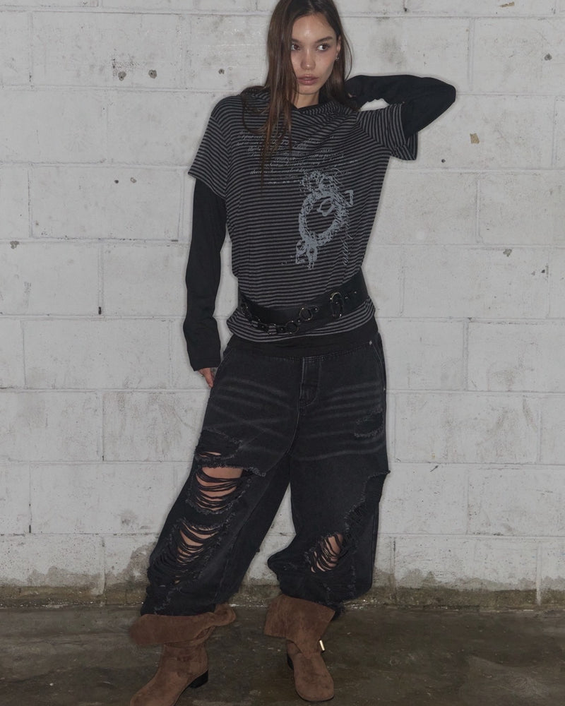【FANCY CLUB】STRIPE LAYERED HOODIE / 【ファンシークラブ】ストライプレイヤードフーディー