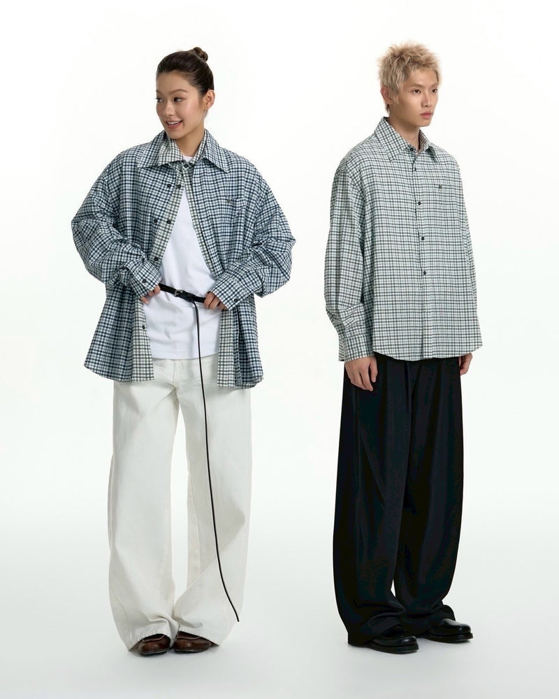 【TGNS】Two-Tone Fine Check Shirt / 【ツーガンズ】オーバーサイズチェックシャツ