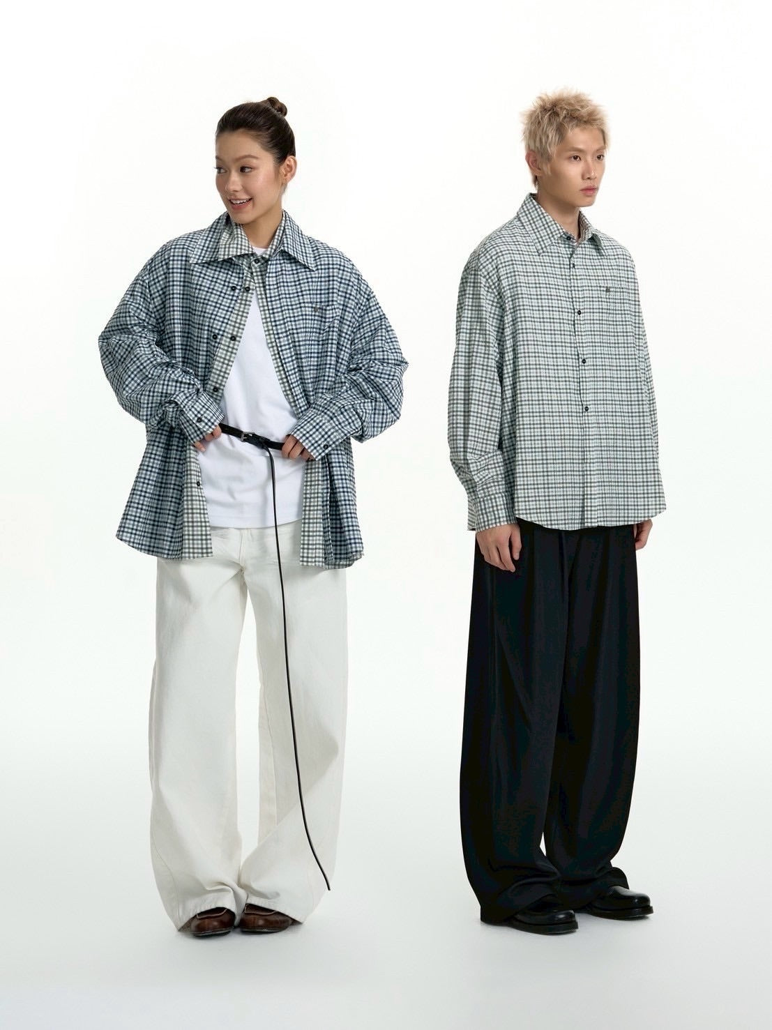 【TGNS】Two-Tone Fine Check Shirt / 【ツーガンズ】オーバーサイズチェックシャツ