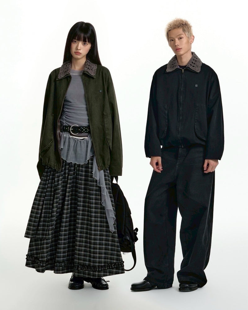 【TGNS】Openwork Knit Collar And Curved Pocket Jacket / 【ツーガンズ】ニットカラーカーブポケットワークジャケット