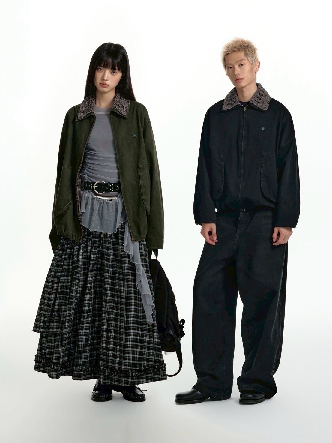 【TGNS】Openwork Knit Collar And Curved Pocket Jacket / 【ツーガンズ】ニットカラーカーブポケットワークジャケット