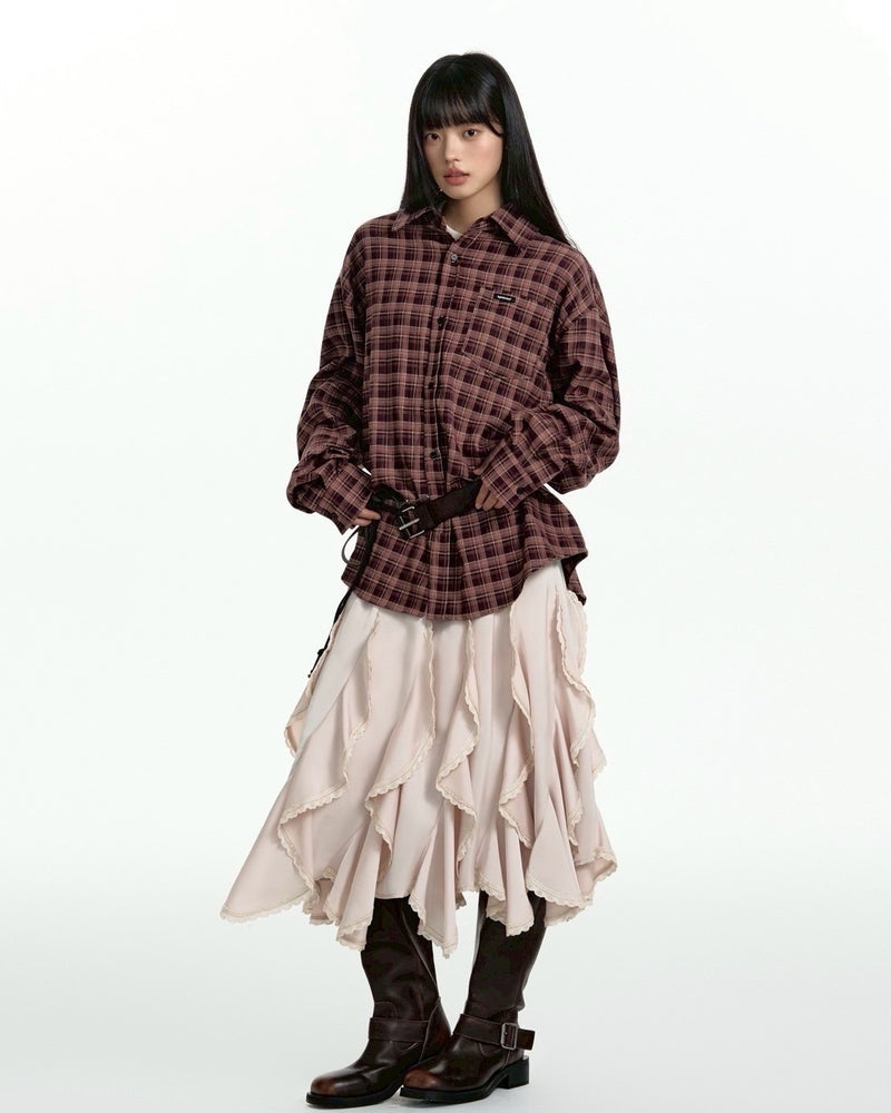 【TGNS】Two-Tone Loose Plaid Shirt / 【ツーガンズ】オーバーサイズルーズチェックシャツ