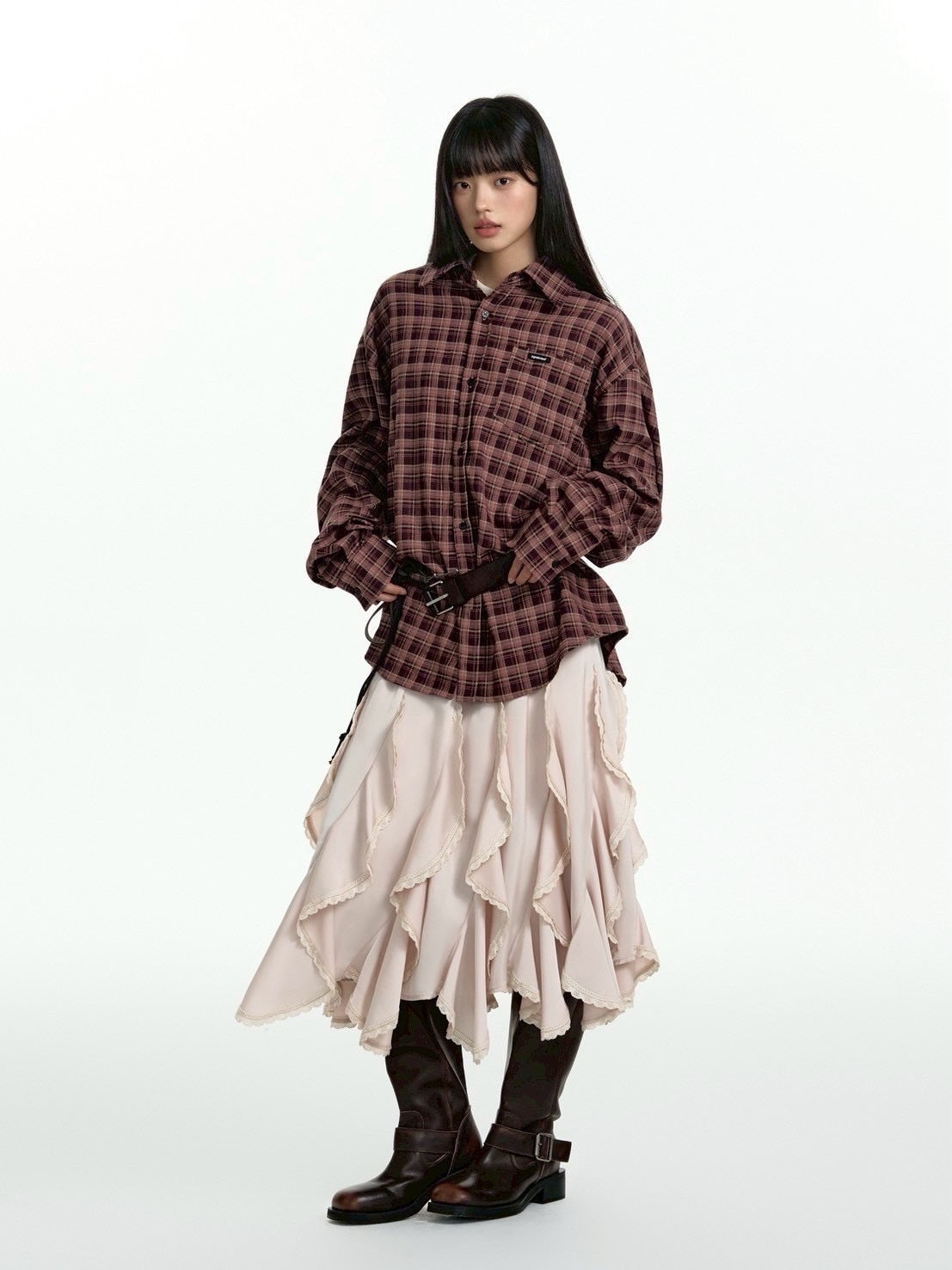 【TGNS】Two-Tone Loose Plaid Shirt / 【ツーガンズ】オーバーサイズルーズチェックシャツ