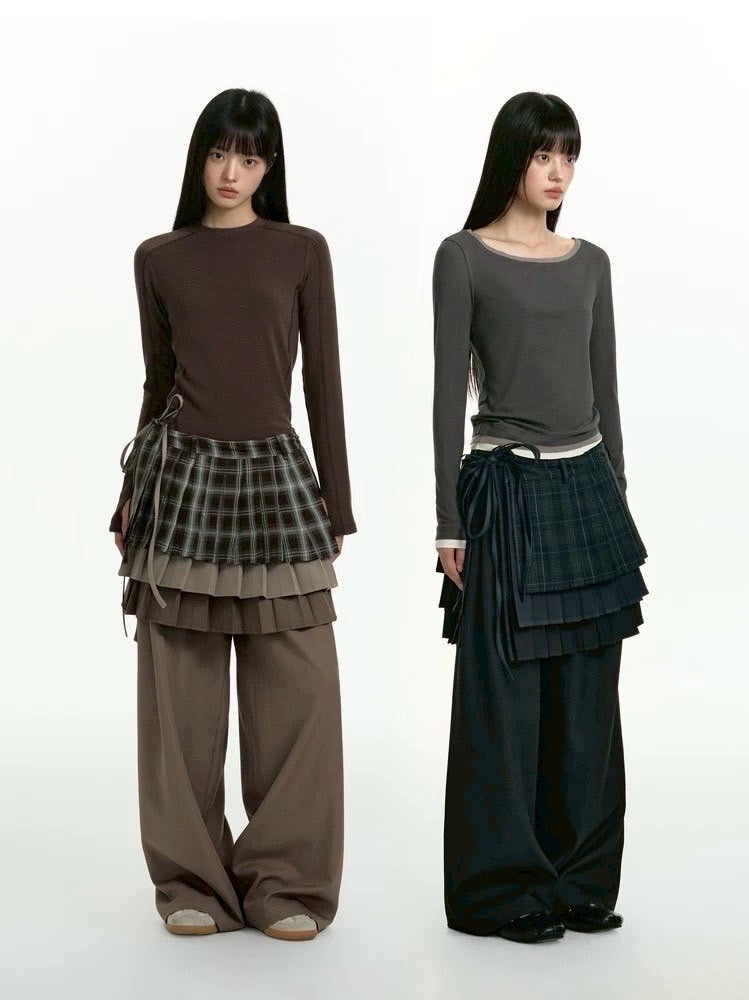 【TGNS】Three-Layer Spliced Pleated Culottes /【ツーガンズ】スリーレイヤードプリーツスカートパンツ