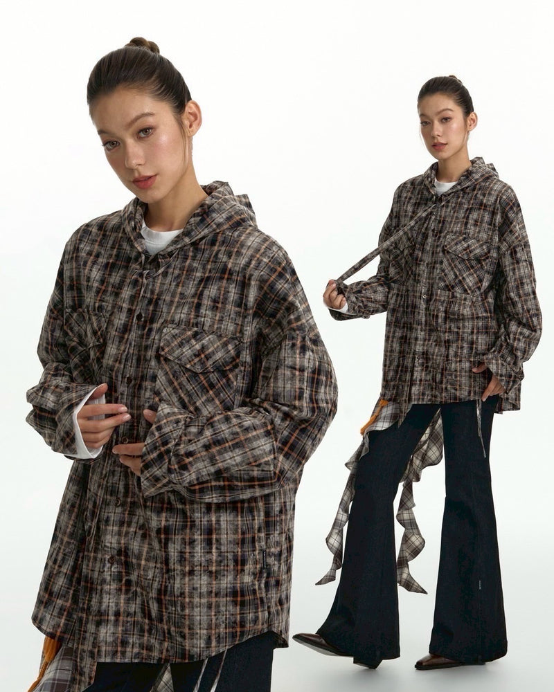 【TGNS】Hooded Tie Shirt / 【ツーガンズ】タイセットフートチェックシャツ