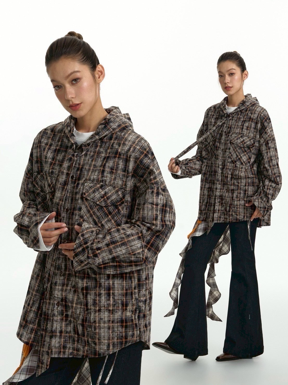 【TGNS】Hooded Tie Shirt / 【ツーガンズ】タイセットフートチェックシャツ