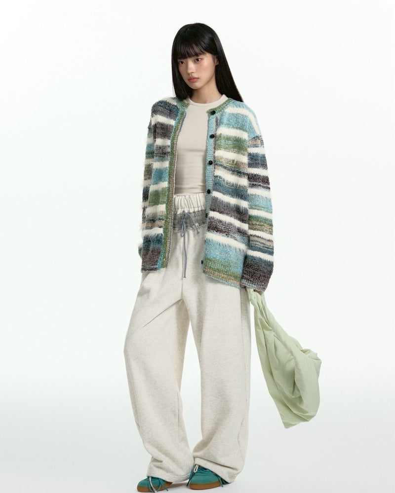 【TGNS】Gradient Terry Faux Mink Striped Cardigan Sweater / 【ツーガンズ】マルチカラーボーダーニットカーディガン