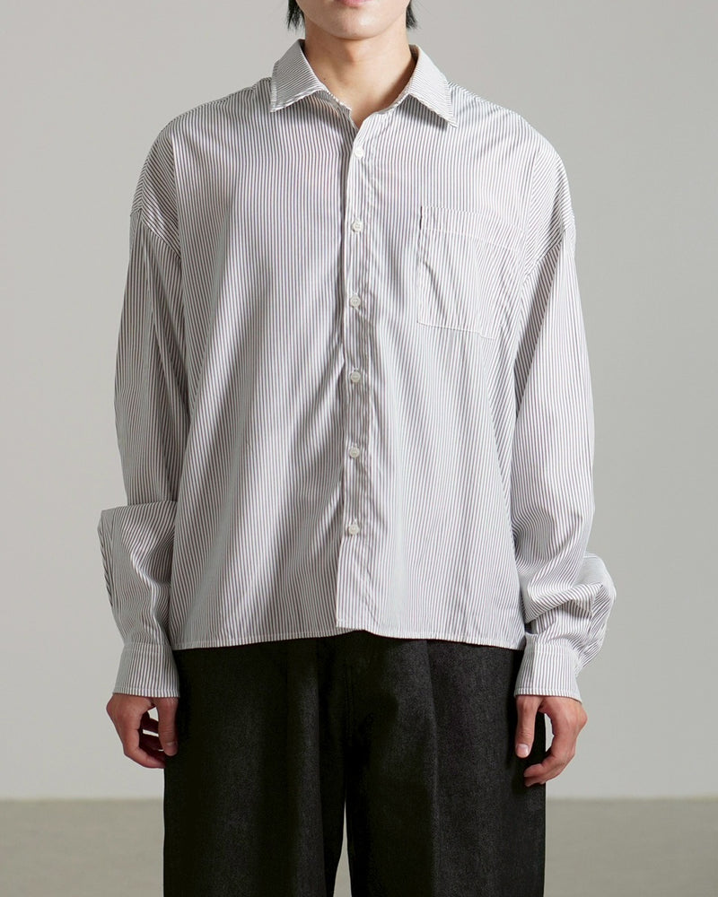 受注制【Chikashitsu +】cropped stripe shirt / 【チカシツプラス】クロップドストライプ長袖シャツ (3color)