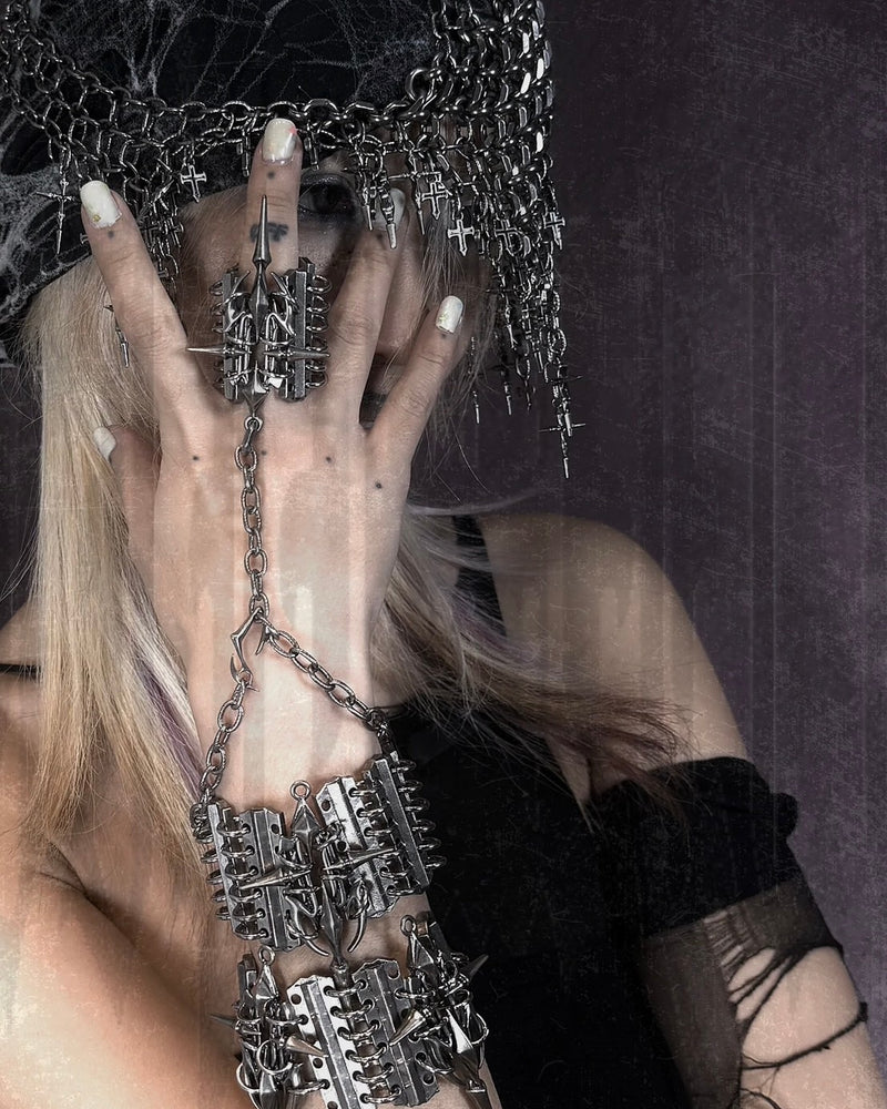 【IIIMIII】RottenMetal one piece ring chain /【イアミ】メタルシルバーブレスレットチェーンリング