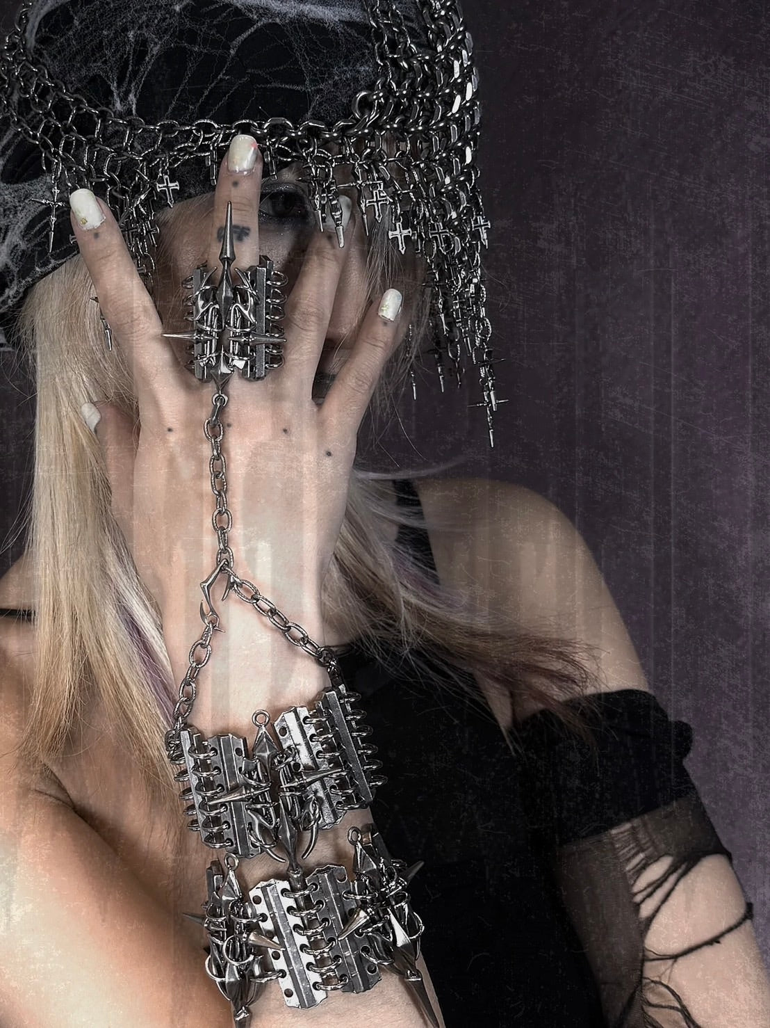 【IIIMIII】RottenMetal one piece ring chain /【イアミ】メタルシルバーブレスレットチェーンリング