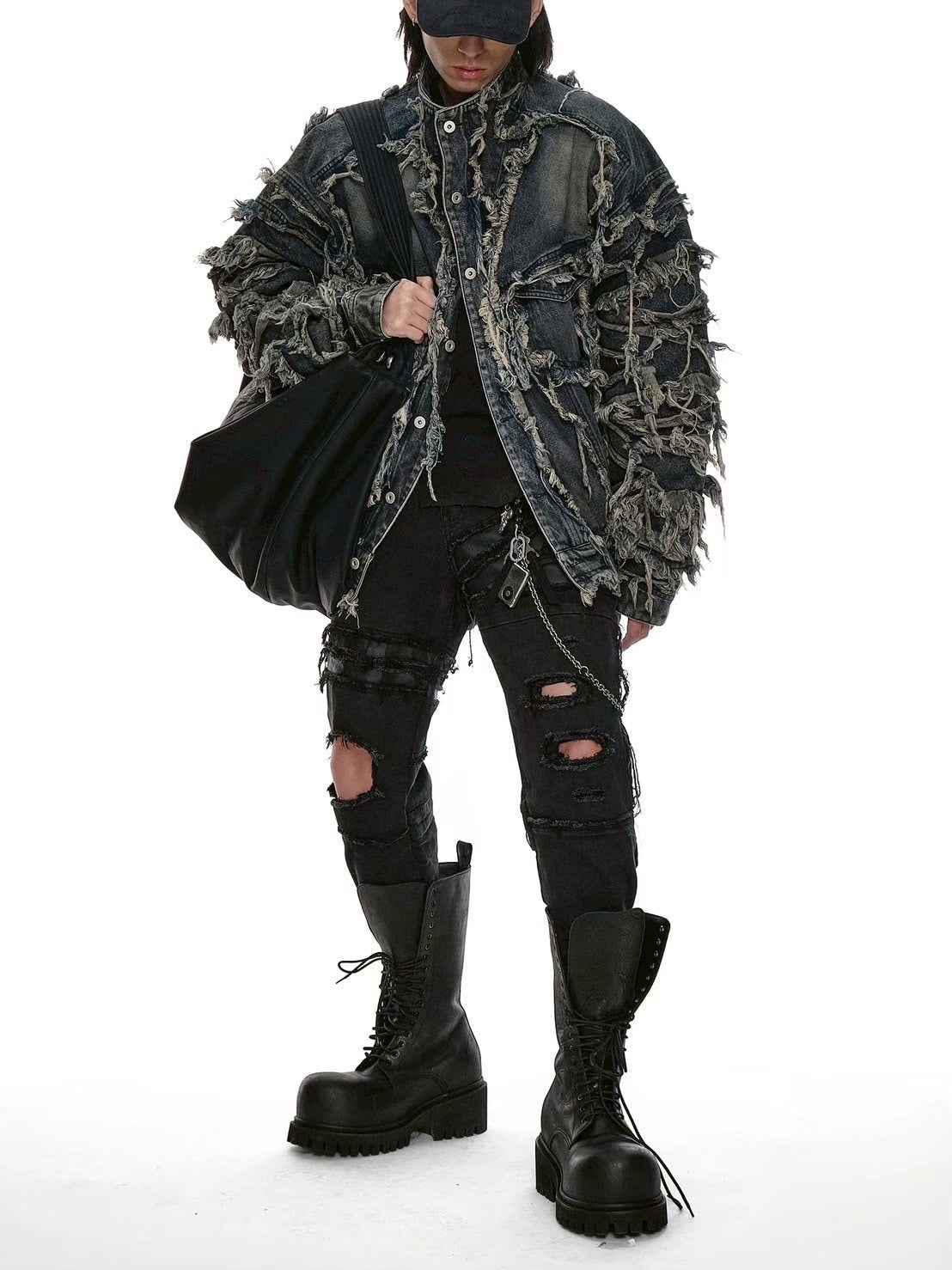 【d5ove】Erosion Fringed Denim Jacket / 【ダヴ】フリンジハイネックデニムジャケット