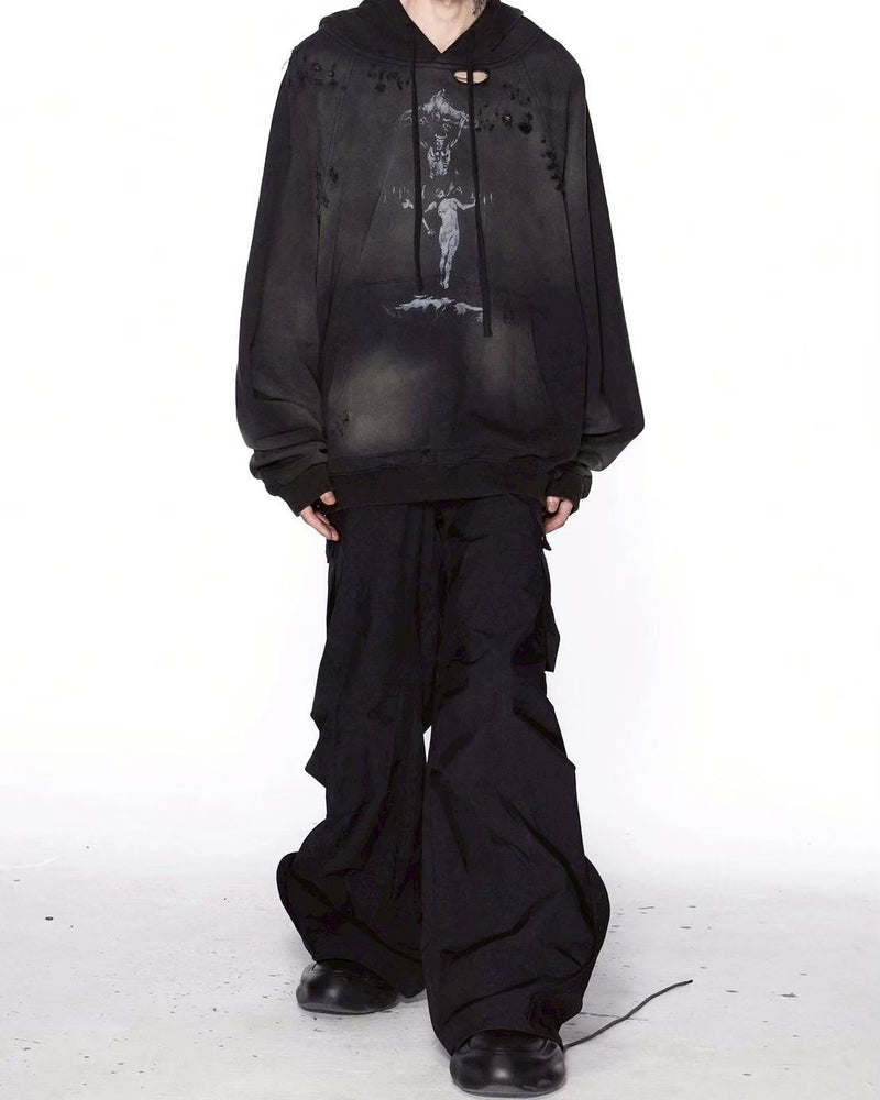 【d5ove】Washed graphic sweatshirt / 【ダヴ】グラフィックデザインダメージウォッシュプルオーバーパーカー