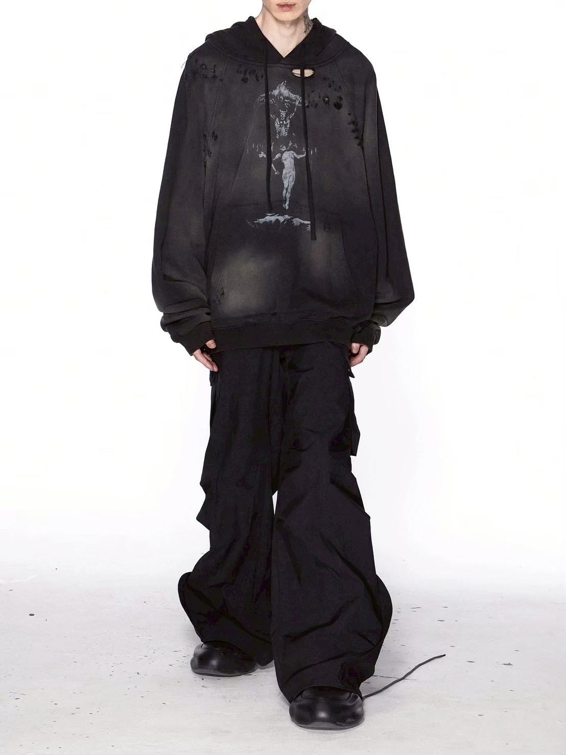 【d5ove】Washed graphic sweatshirt / 【ダヴ】グラフィックデザインダメージウォッシュプルオーバーパーカー