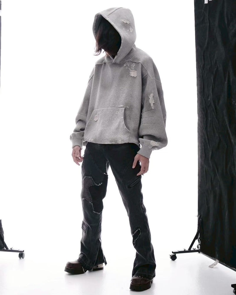 【d5ove】Boxy Distressed Sweatshirt / 【ダヴ】ポケットダメージウォッシュスプルオーバーパーカー