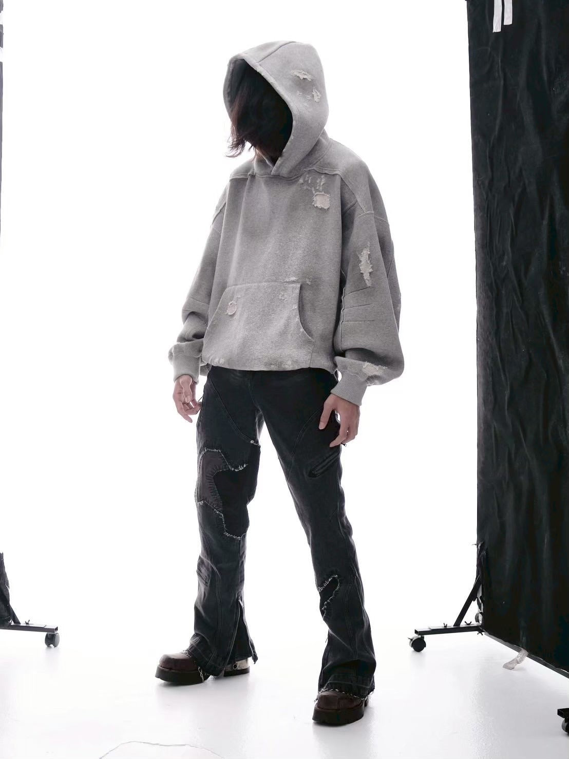 【d5ove】Boxy Distressed Sweatshirt / 【ダヴ】ポケットダメージウォッシュスプルオーバーパーカー