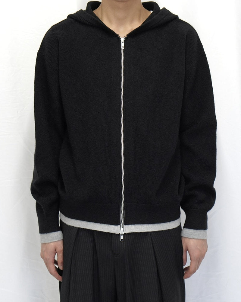 【CS】layered knit zip hoodie (black) / 【シーエス】レイヤードニットジップフーディー