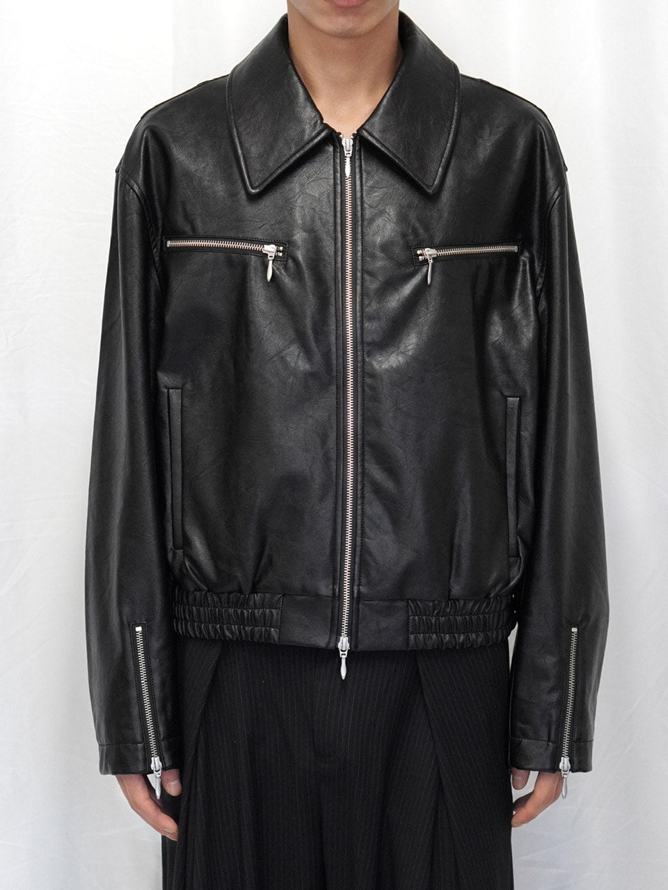 【CS】multi zip faded wash blouson (black)
