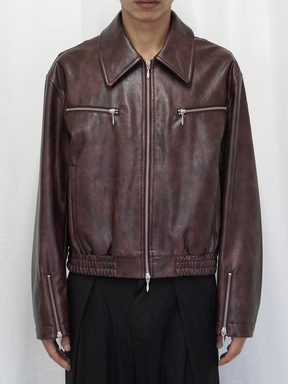 【CS】multi zip faded wash blouson (red brown)