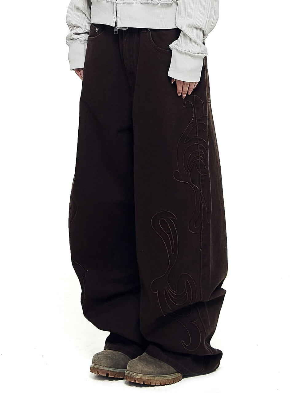 【AAKAM】Needlework Wave Cotton Pants