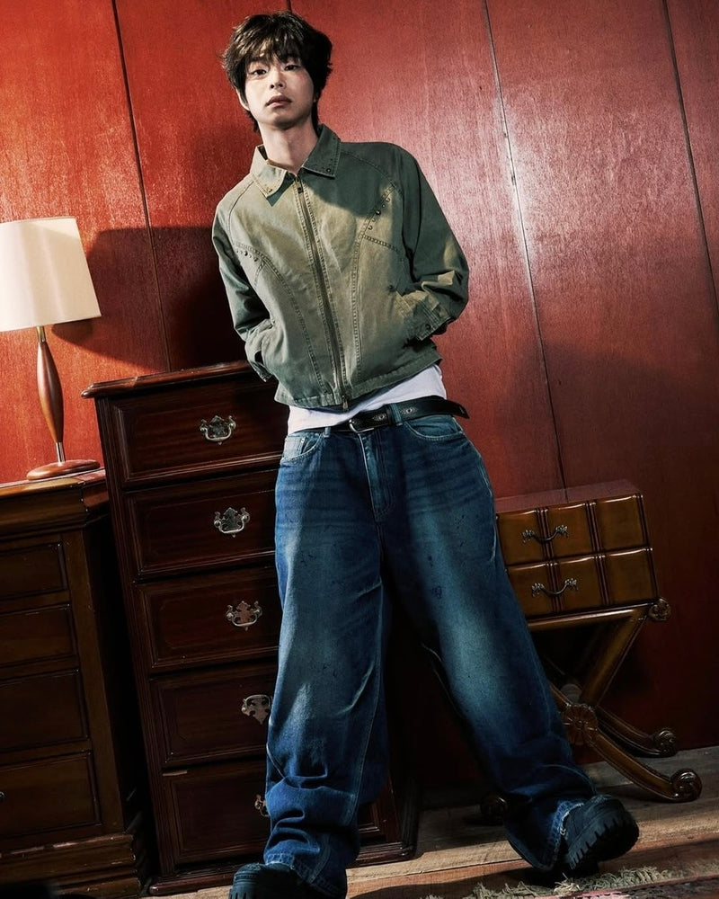 【AAKAM】Paint Washed Denim Pants