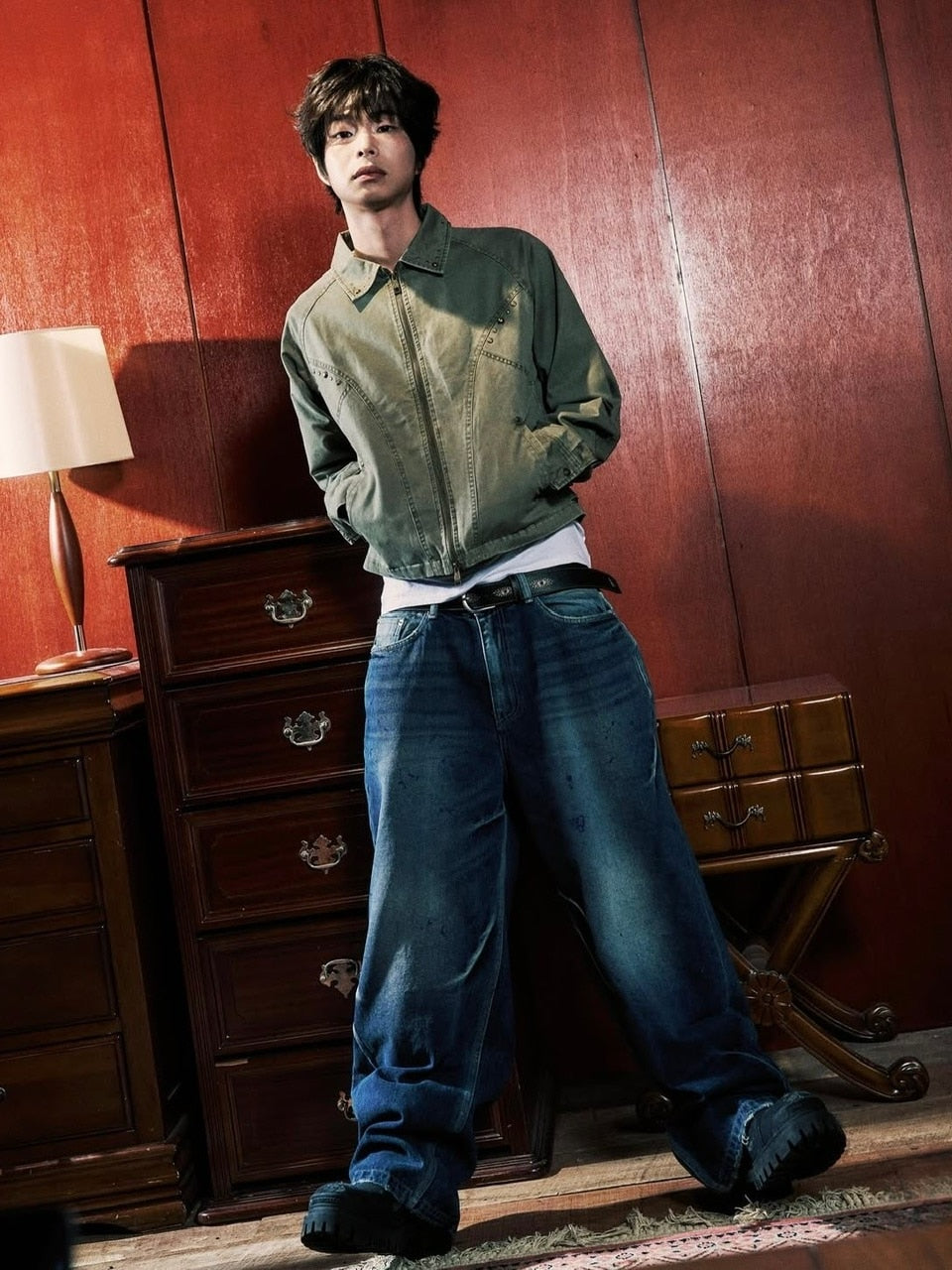 【AAKAM】Paint Washed Denim Pants