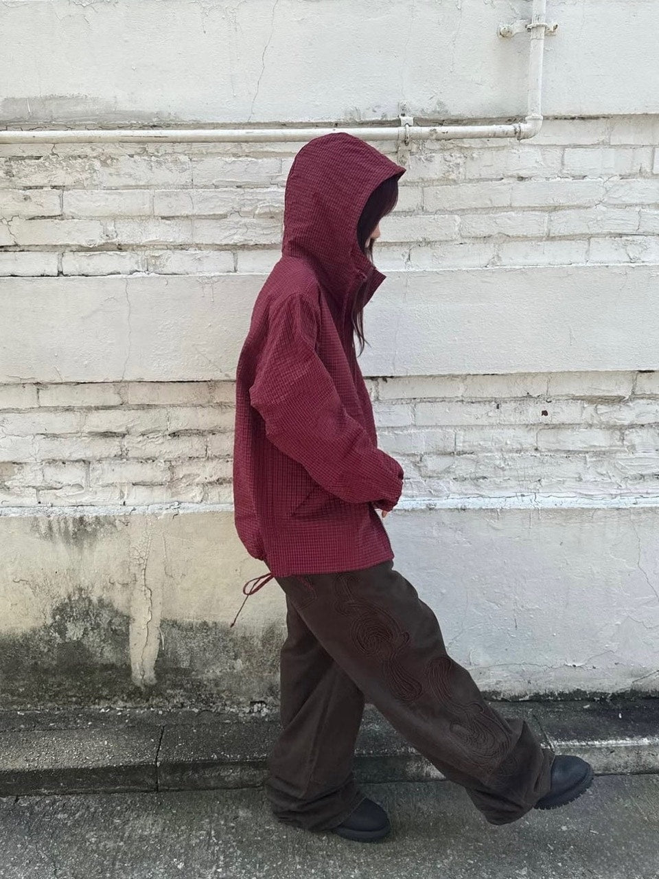 【AAKAM】Check Pattern Hooded Jacket