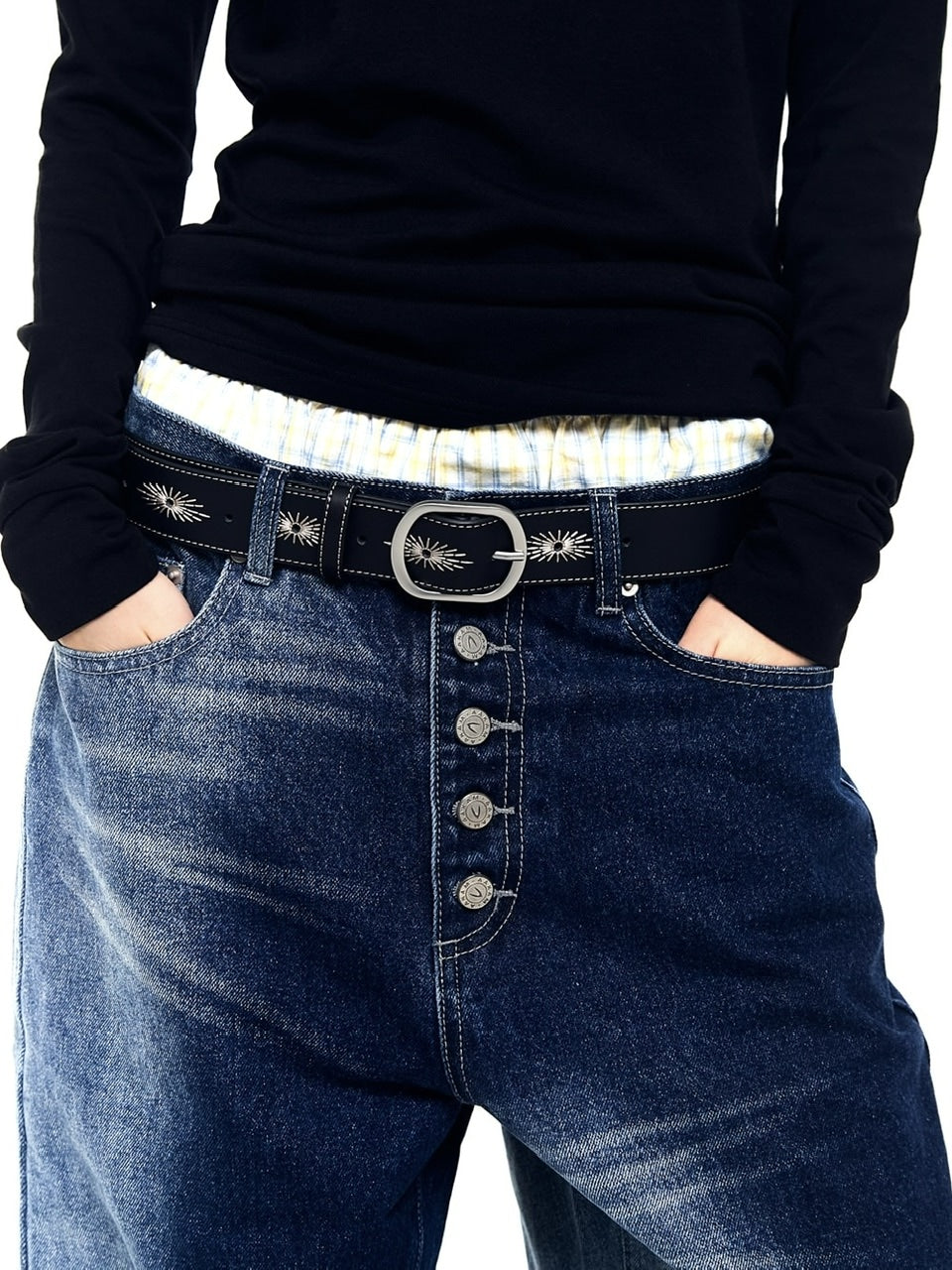 【AAKAM】Needlework Studded Belt