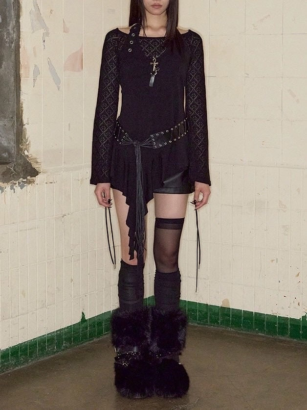 【NOT KNOWING】Belted Halter Ruffle Top / 【ノットノーイング】ベルトホルターラッフル長袖Ｔシャツ