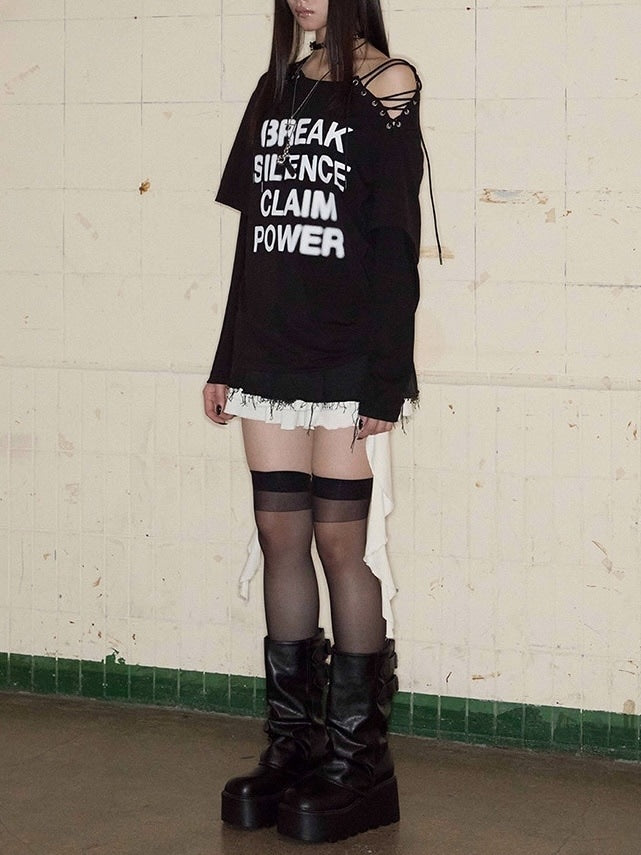 【NOT KNOWING】Lace-Up Layered Top / 【ノットノーイング】レースアップレイヤード長袖Ｔシャツ