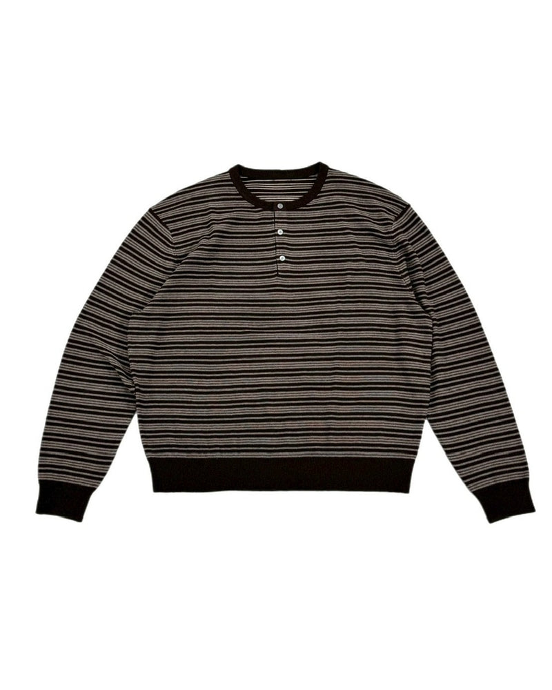 受注制【Chikashitsu +】cropped henry neck border knit / 【チカシツプラス】クロップドヘンリーネックボーダーニット (3color)