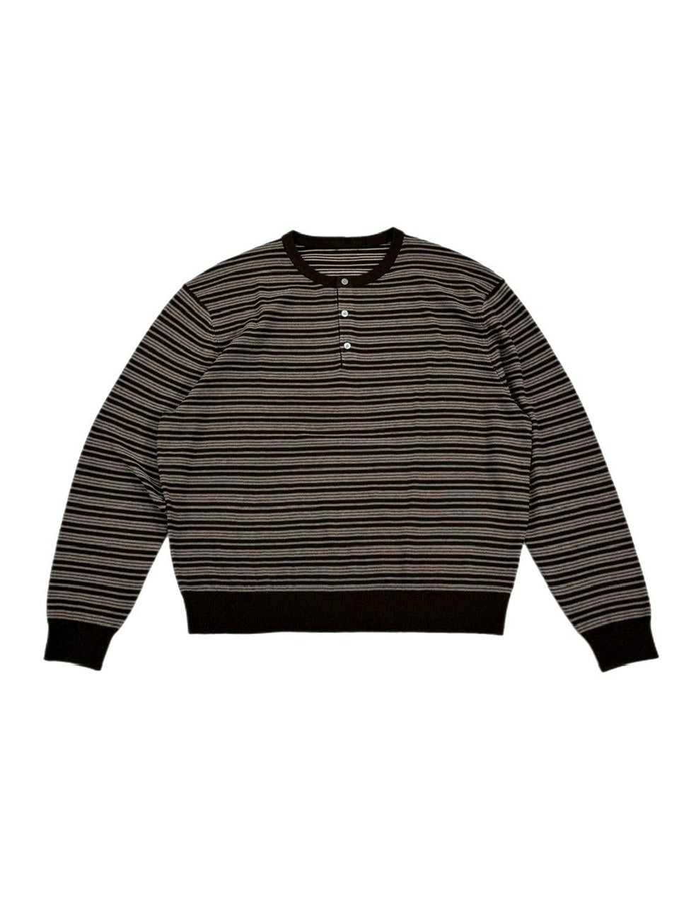 受注制【Chikashitsu +】cropped henry neck border knit / 【チカシツプラス】クロップドヘンリーネックボーダーニット (3color)