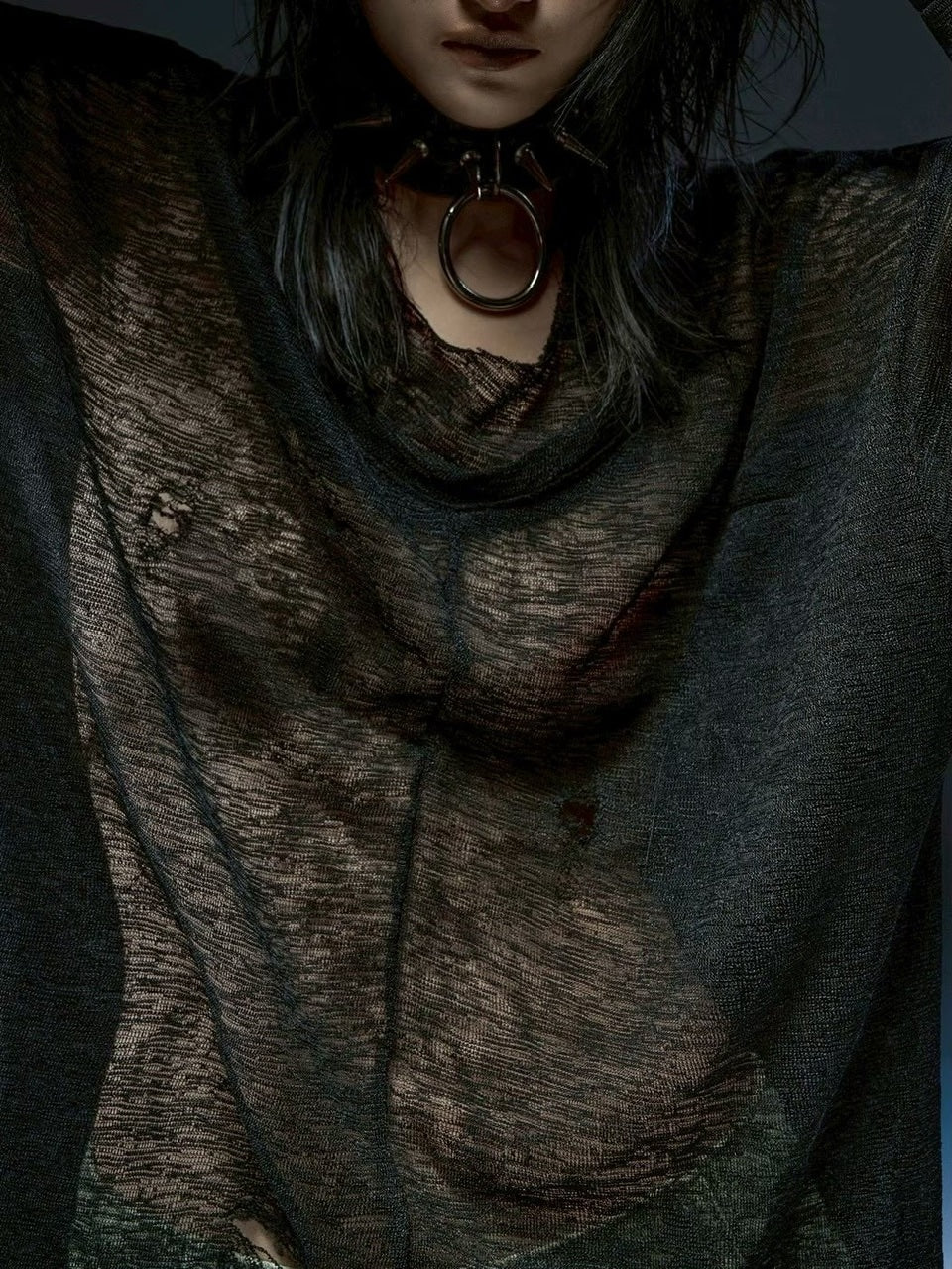 1/2 20:00再販【RICH】Ripped Over Knit Top / 【リッチ】シースルーオーバーサイズ長袖ニット