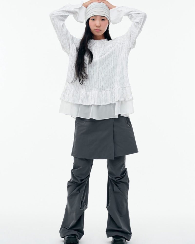 【TUOMIO】FRILL CHIFFON HOODIE / 【トゥオミオ】フリルシフォンフードパーカー