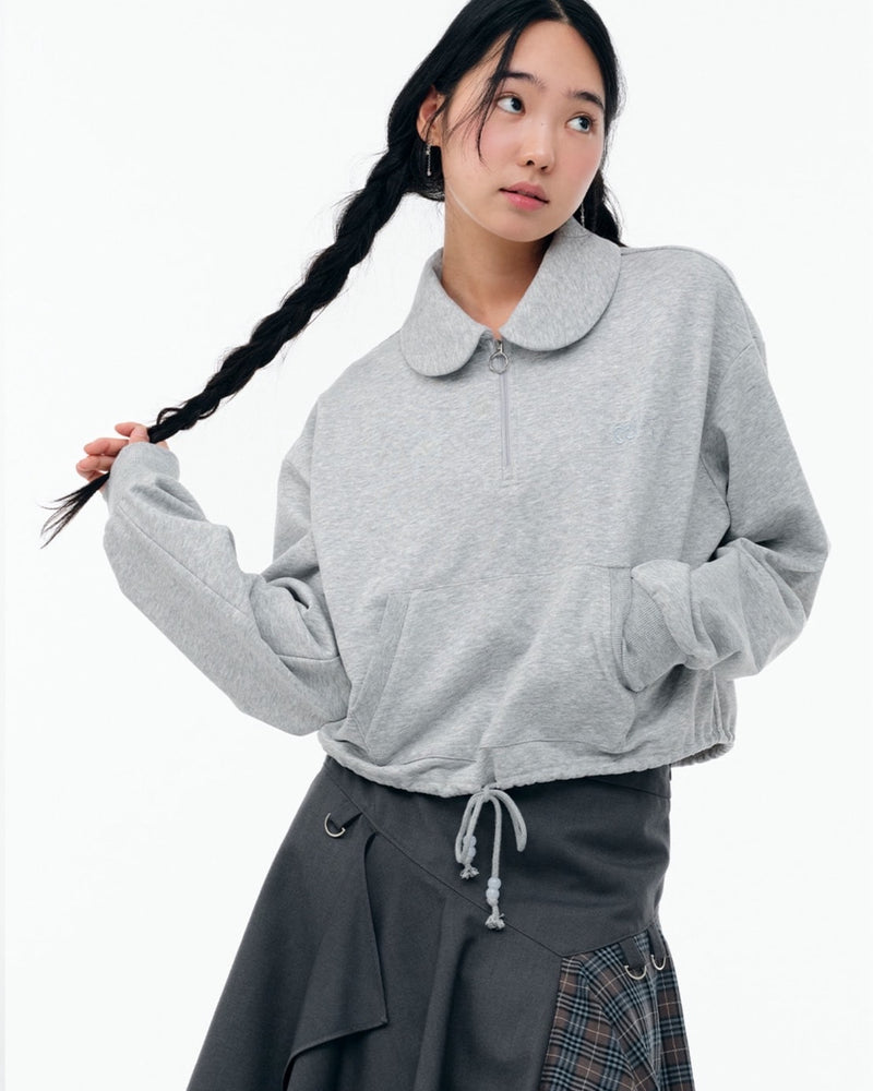 【TUOMIO】ROUND COLLAR STRING TOP / 【トゥオミオ】ラウンドカラーストリングハーフジップスェット