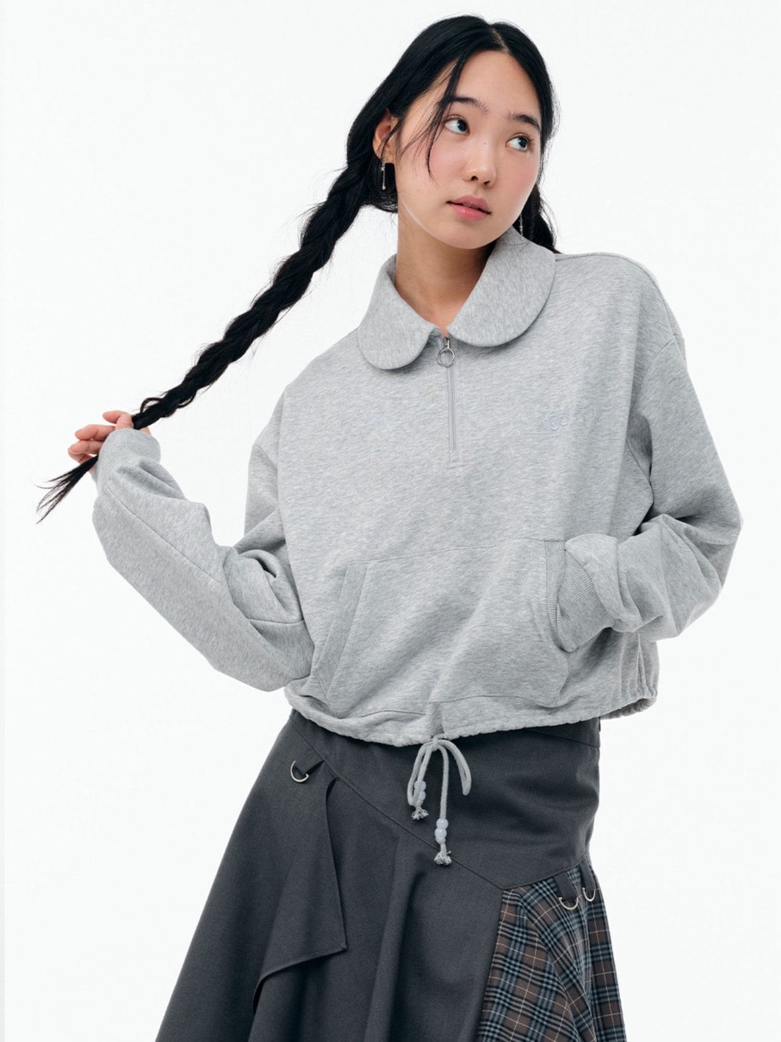 【TUOMIO】ROUND COLLAR STRING TOP / 【トゥオミオ】ラウンドカラーストリングハーフジップスェット