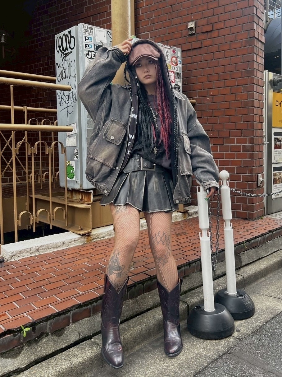 【Never mind the XU】belt pleats leather skirt / 【ネバーマインドザエックスユー】ベルト付きプリーツレザーミニスカート (2color)