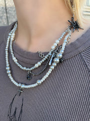 【Never mind the XU】cross pearl chain necklace / 【ネバーマインドザエックスユー】クロスパールチェインネックレス