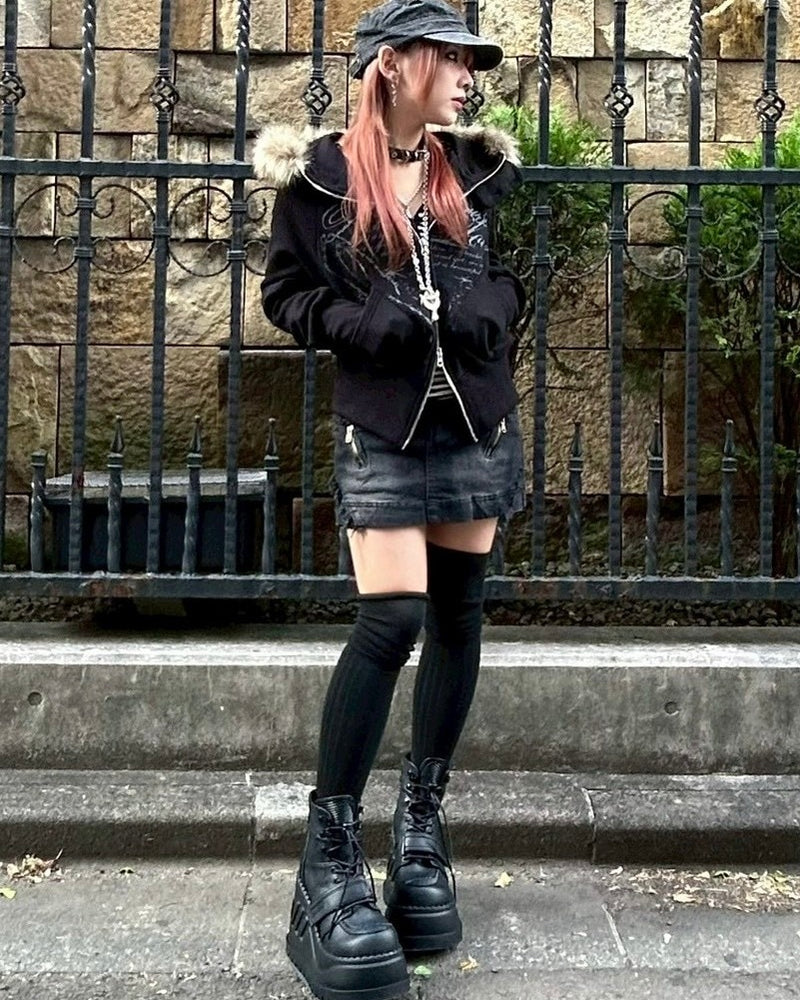 【Never mind the XU】damage denim skirt / 【ネバーマインドザエックスユー】ダメージデニムスカート (2color)