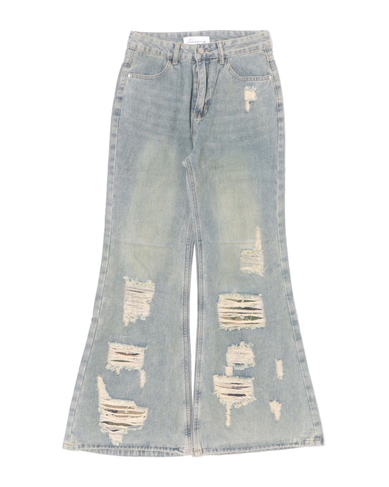 【Never mind the XU】damage flare denim pants / 【ネバーマインドザエックスユー】ダメージフレアデニムパンツ