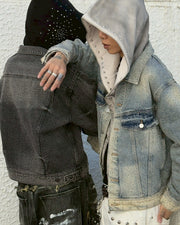 【Never mind the XU】rhinestone denim jacket / 【ネバーマインドザエックスユー】ラインストーンデニムジャケット (2color)