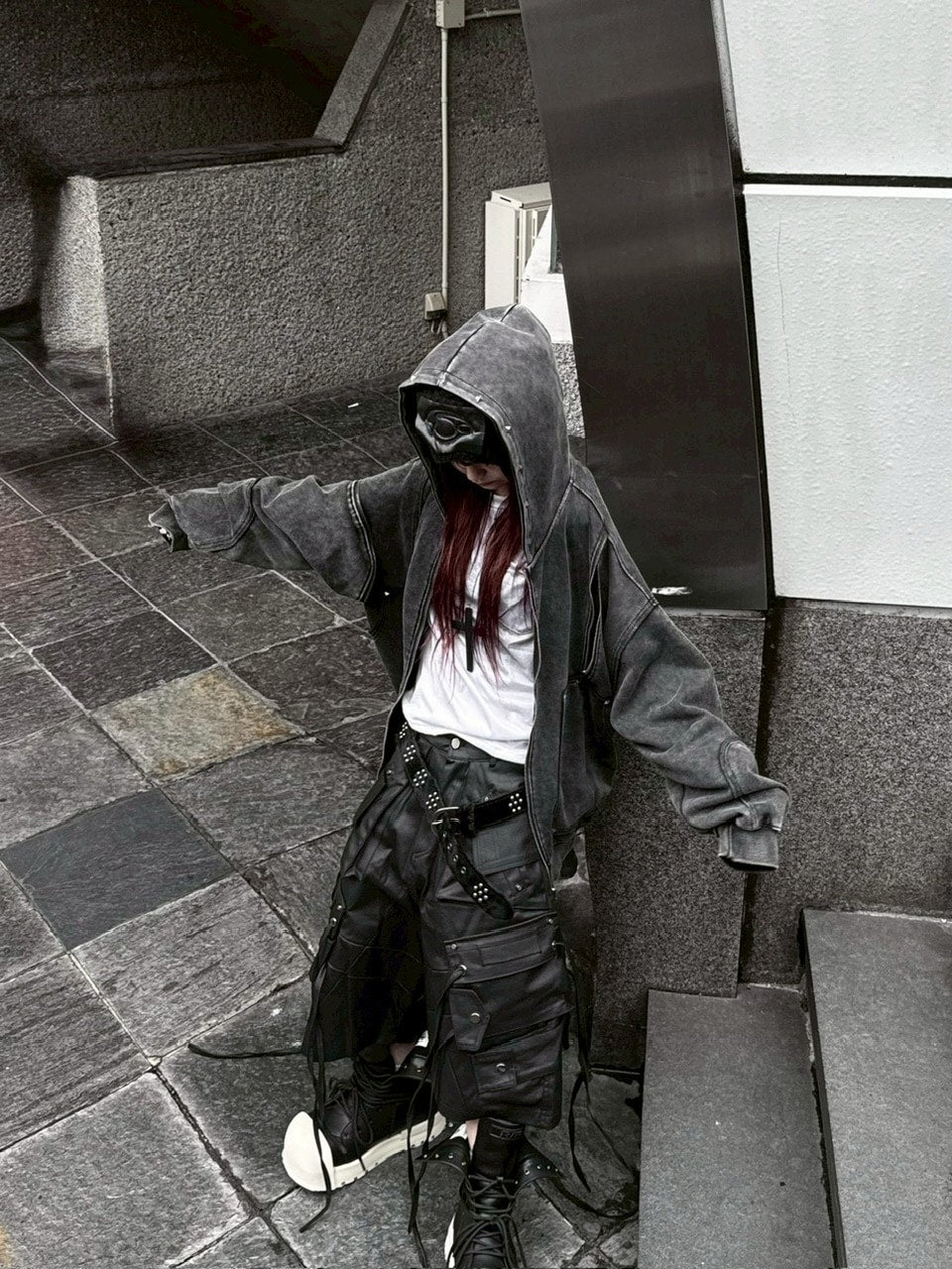 【Never mind the XU】studs washing zip up hoodie / 【ネバーマインドザエックスユー】スタッズウォッシングジップパーカー