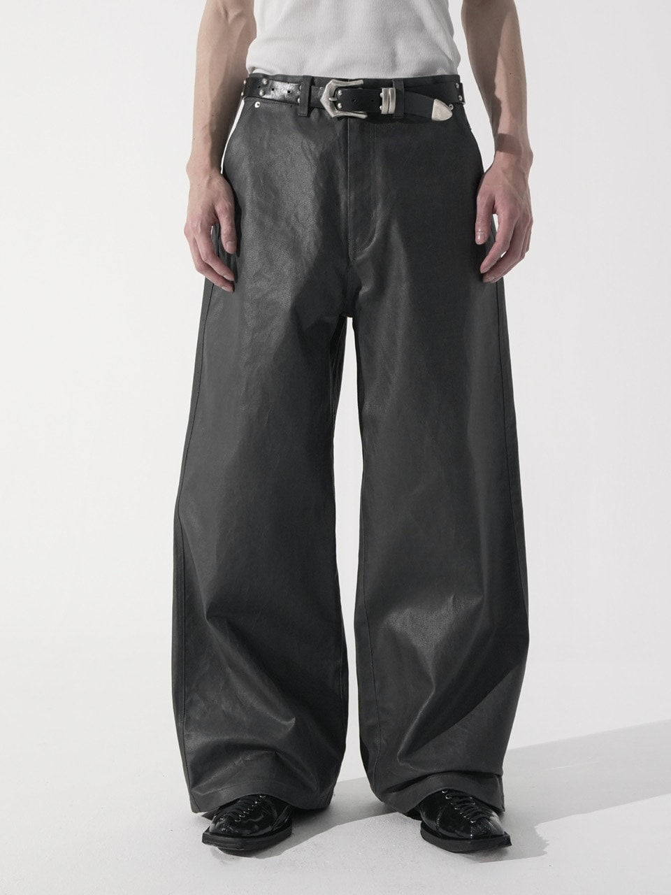 【CS】coated wide denim pants(dark gray)