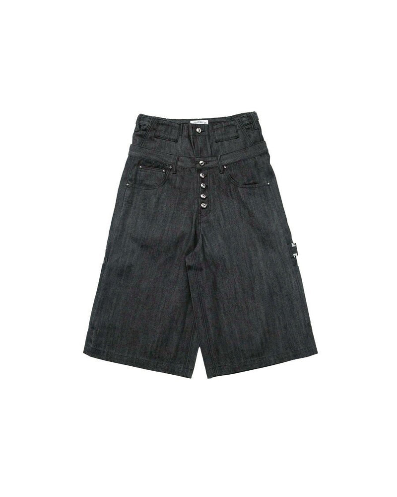【F.V.V.O】Punkfreeguys Patch & Capri Pants / 【フリーワールドオーダー(エフヴィーヴィーオー)】ダブルウエストデニムハーフパンツ