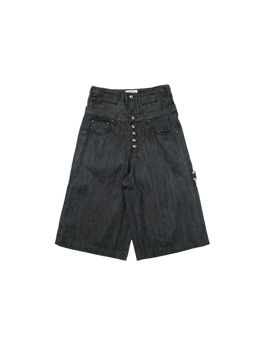 【F.V.V.O】Punkfreeguys Patch & Capri Pants / 【フリーワールドオーダー(エフヴィーヴィーオー)】ダブルウエストデニムハーフパンツ