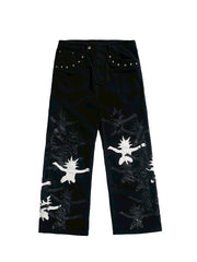 【F.V.V.O】Red Body Embroidered Signature Jeans / 【フリーワールドオーダー(エフヴィーヴィーオー)】ペイントスタッズデニムパンツ