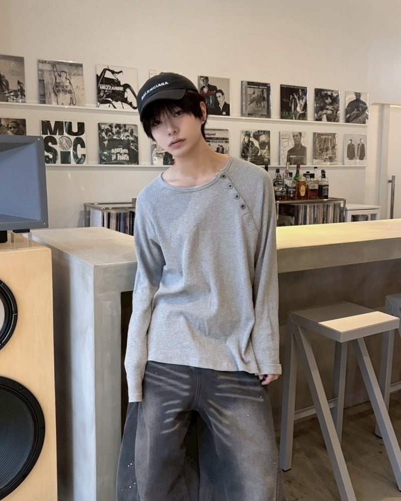受注制【LUV CODE】snap button waffle long sleeve tee (2color)