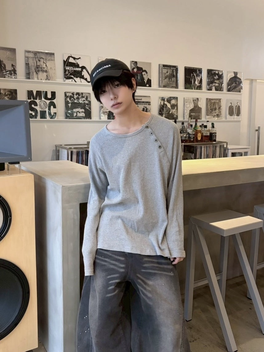 受注制【LUV CODE】snap button waffle long sleeve tee (2color)