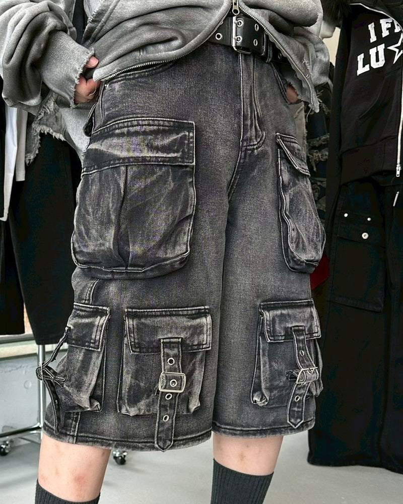 【Never mind the XU】pocket denim half pants / 【ネバーマインドザエックスユー】ポケットデニムハーフパンツ