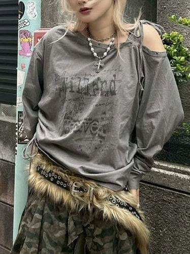 【Never mind the XU】one shoulder long sleeve / 【ネバーマインドザエックスユー】ワンショルダー長袖Tシャツ (2color)