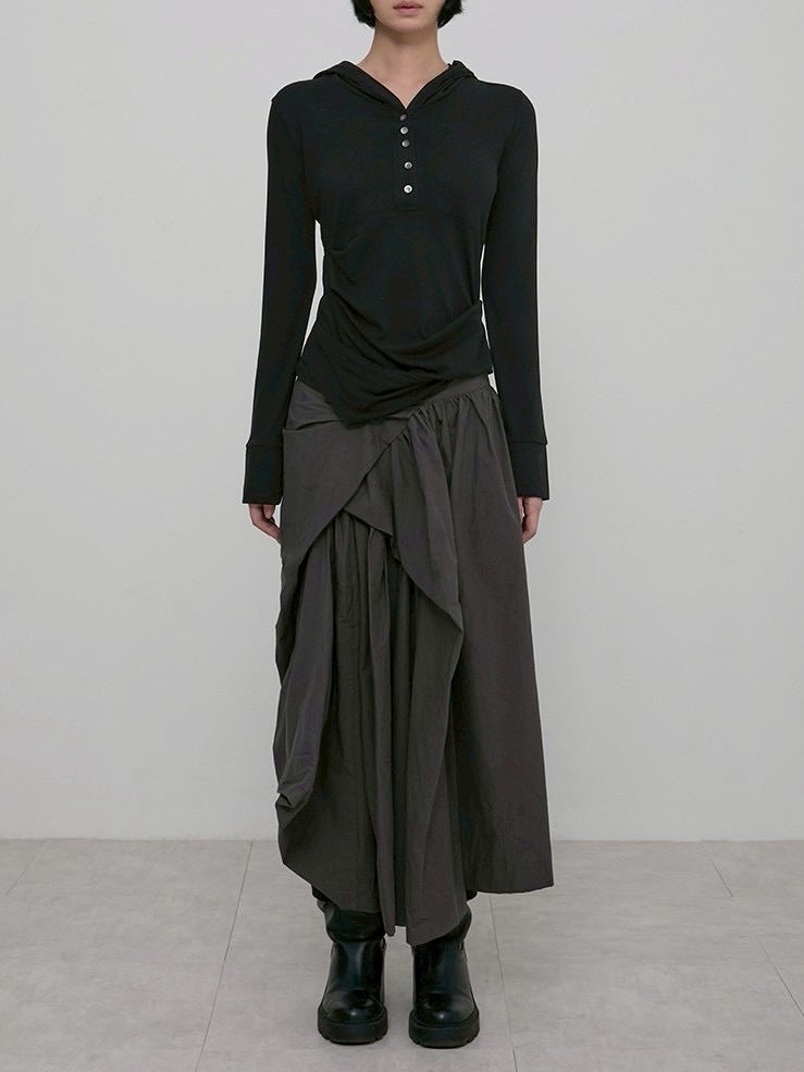 【FLAREUP】Asymmetrical Draped Hoodie / 【フレアアップ】アシンメトリードレープフードロングTシャツ